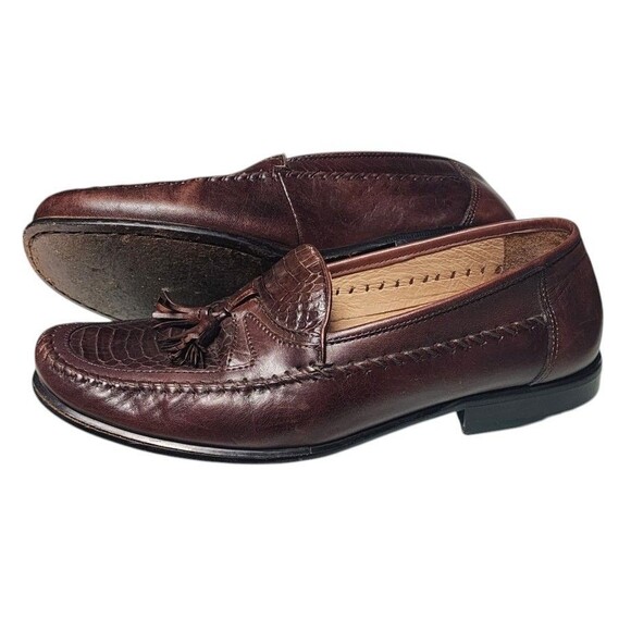 Domani Brown Leather and Snakeskin Tassel Loafers Size 9.5 main image 7